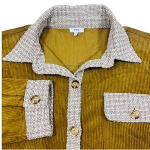 Voy Corduroy Tan Shacket Pink White Trim Color Button Down Side Pockets Sz Large